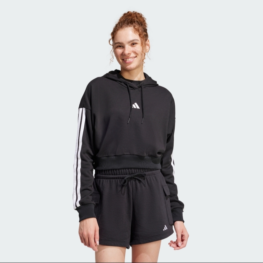 adidas women Essentials 3-Stripes French Terry Crop Hoodie